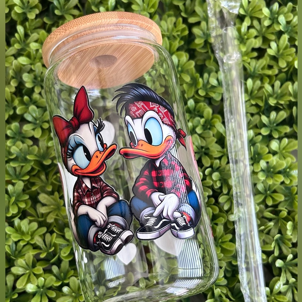 Cartoon Character Glass Jar with Bamboo Lid